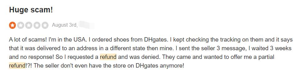 Partial refund on DHgate